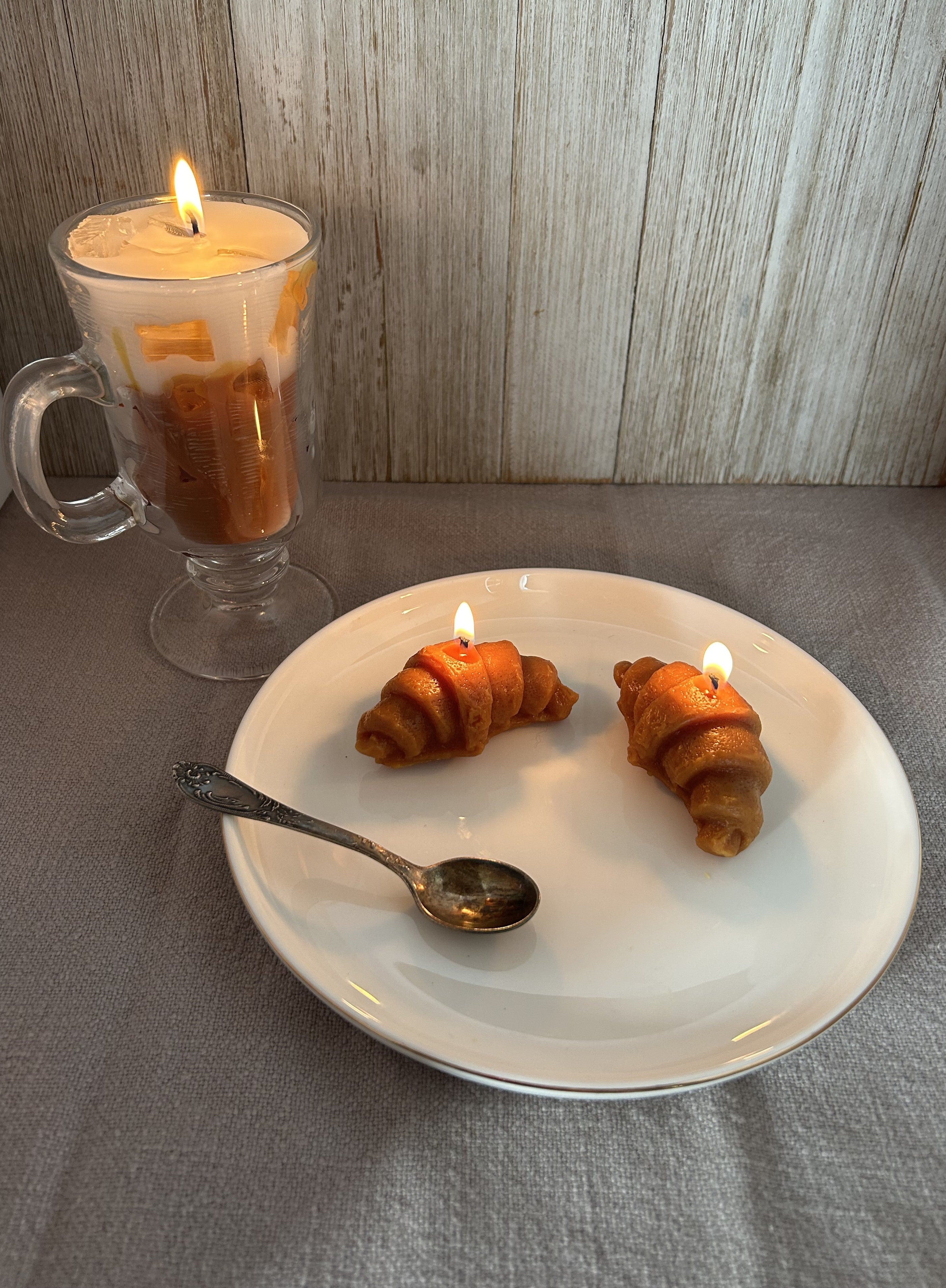 🕯️ Iced Coffee & Croissant Candle Set (3 pcs) | Chocolate Aroma | Handmade Soy Wax | Mendeleev Atelier